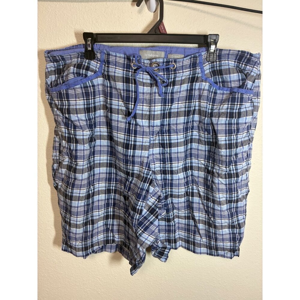 Liz Claiborne Sloane Shorts Plaid Retro Casual Summer Cotton Blue Size 22W